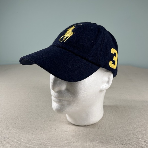 Polo Ralph Lauren Cap Big Pony Embroidered Logo Wool Blend 3 Dad Floppy Navy Hat - Picture 1 of 9
